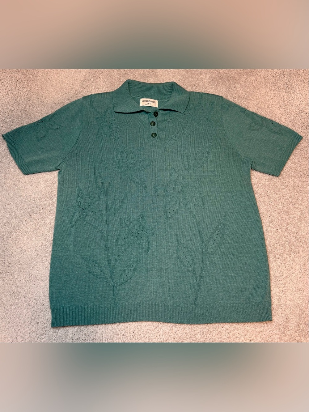 Alfred Dunner Women's Teal Textured Knit In Floral Polo Shirt Size XL Vintage